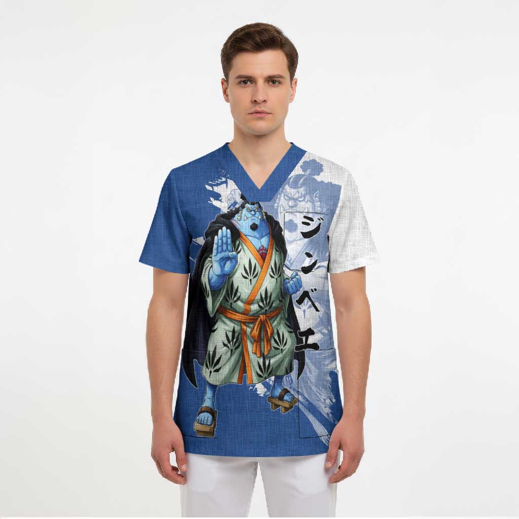 Jinbe One Piece Anime Scrub Top Japanese Samurai Illustration Graphic