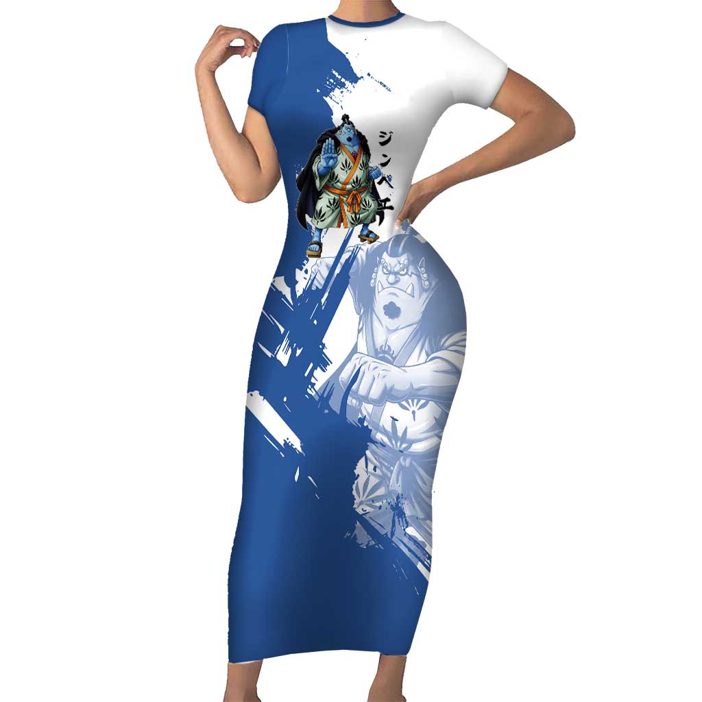 Jinbe One Piece Anime Short Sleeve Bodycon Dress Japanese Samurai Illustration Graphic