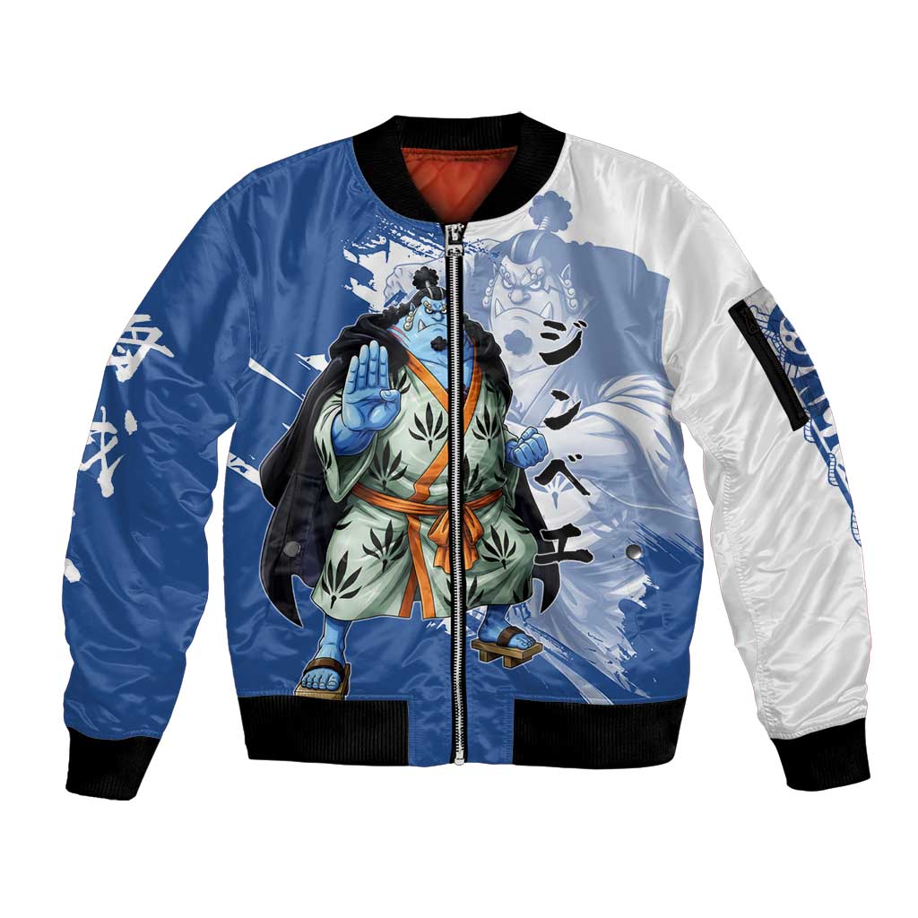 Jinbe One Piece Anime Sleeve Zip Bomber Jacket Japanese Samurai Illustration Graphic