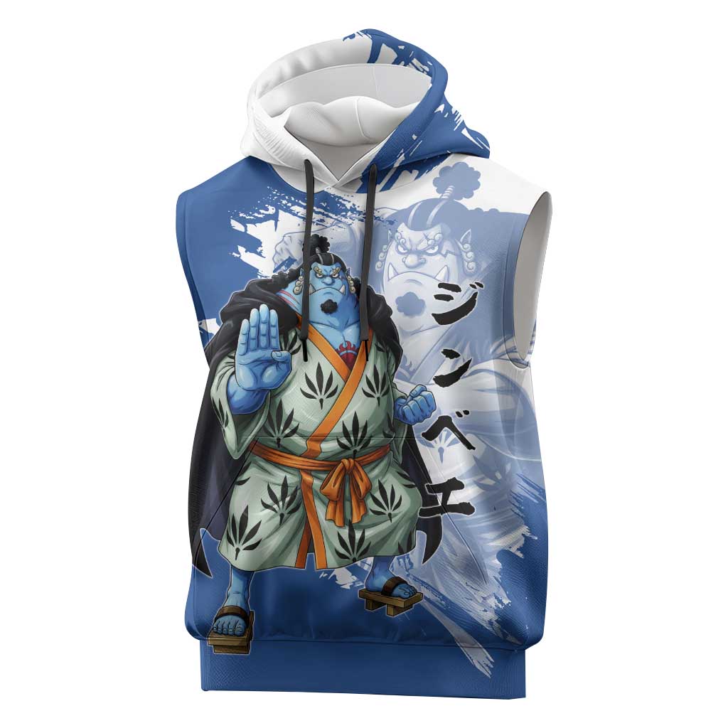 Jinbe One Piece Anime Sleeveless Hoodie Japanese Samurai Illustration Graphic