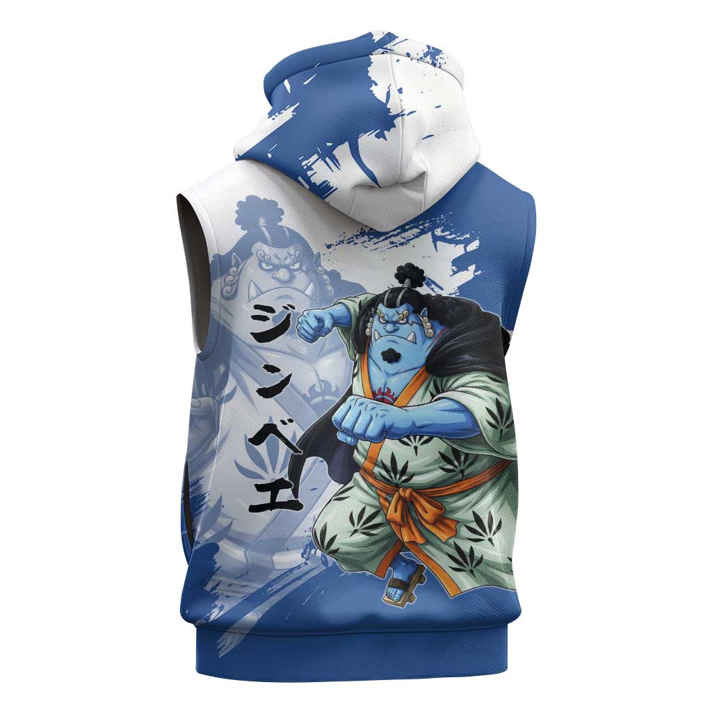 Jinbe One Piece Anime Sleeveless Hoodie Japanese Samurai Illustration Graphic