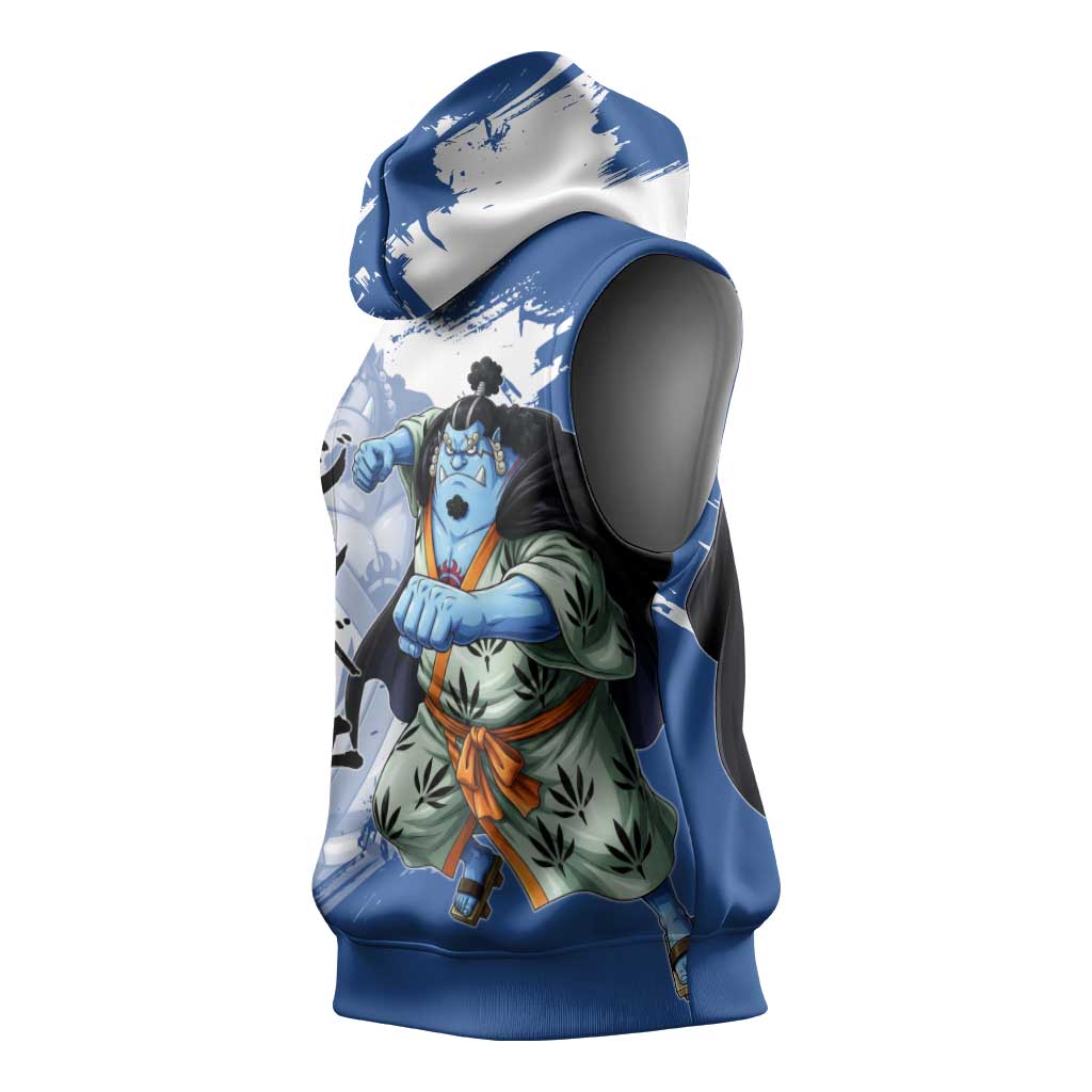 Jinbe One Piece Anime Sleeveless Hoodie Japanese Samurai Illustration Graphic
