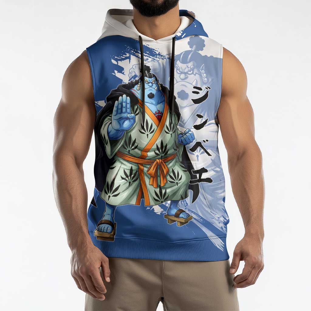 Jinbe One Piece Anime Sleeveless Hoodie Japanese Samurai Illustration Graphic