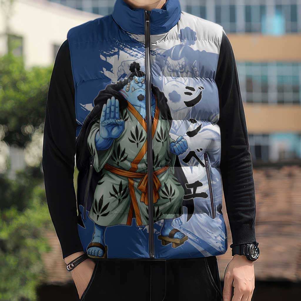 Jinbe One Piece Anime Sleeveless Puffer Jacket Japanese Samurai Illustration Graphic