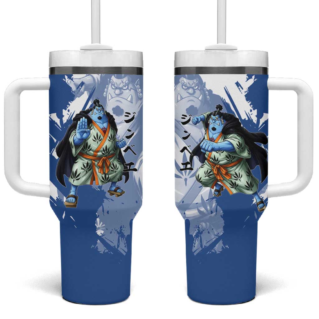 Jinbe One Piece Anime Tumbler With Handle Japanese Samurai Illustration Graphic
