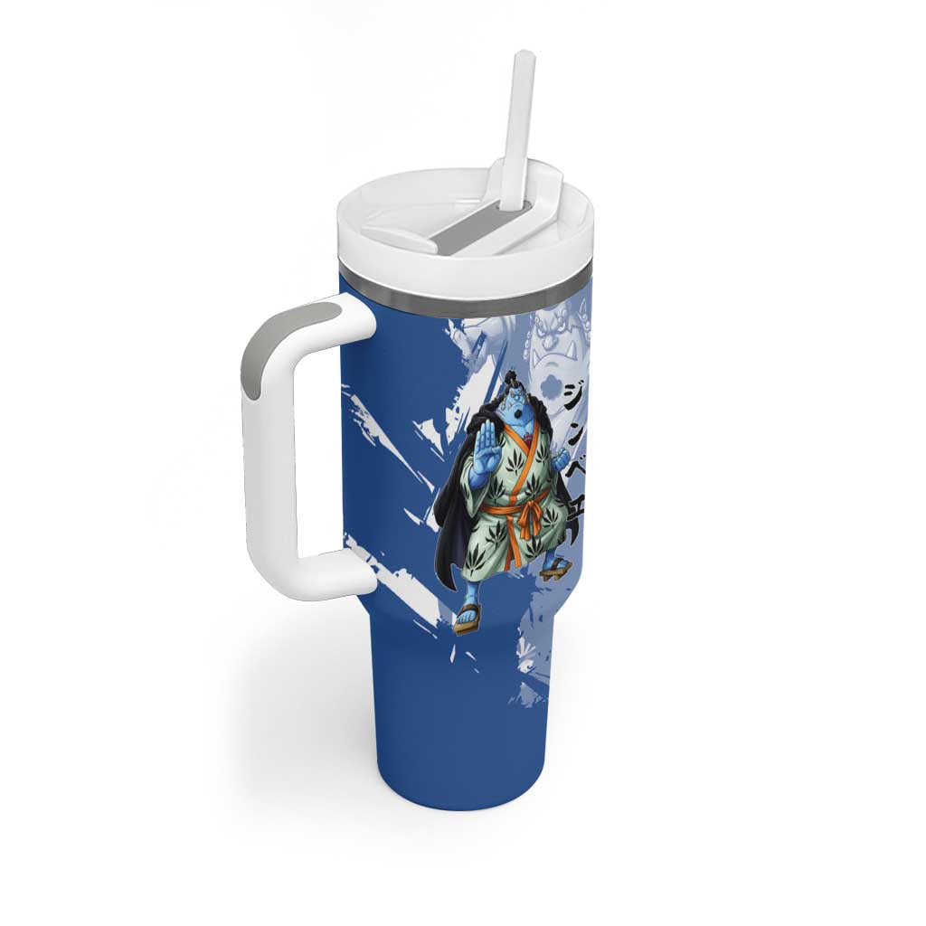 Jinbe One Piece Anime Tumbler With Handle Japanese Samurai Illustration Graphic