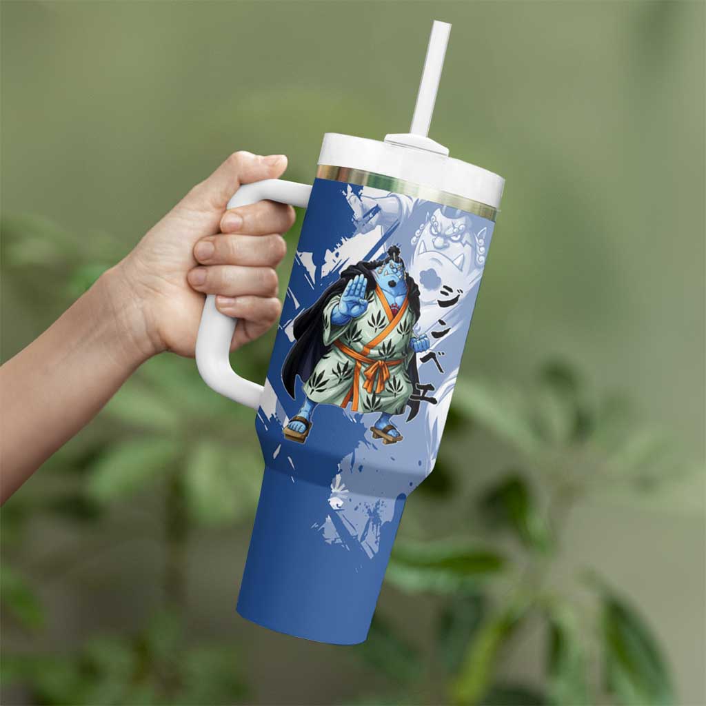 Jinbe One Piece Anime Tumbler With Handle Japanese Samurai Illustration Graphic