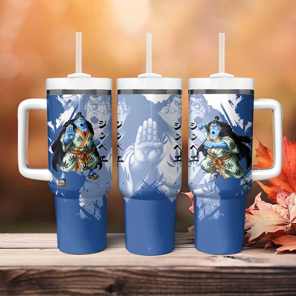 Jinbe One Piece Anime Tumbler With Handle Japanese Samurai Illustration Graphic