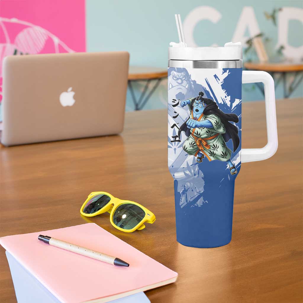 Jinbe One Piece Anime Tumbler With Handle Japanese Samurai Illustration Graphic