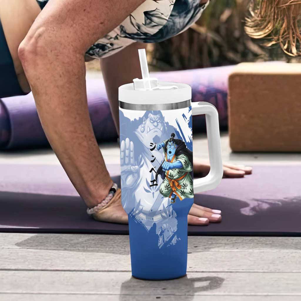 Jinbe One Piece Anime Tumbler With Handle Japanese Samurai Illustration Graphic
