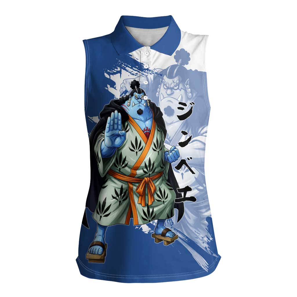 Jinbe One Piece Anime Women Sleeveless Polo Shirt Japanese Samurai Illustration Graphic