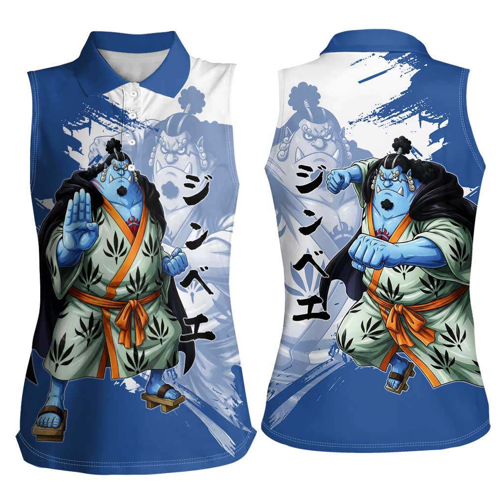 Jinbe One Piece Anime Women Sleeveless Polo Shirt Japanese Samurai Illustration Graphic