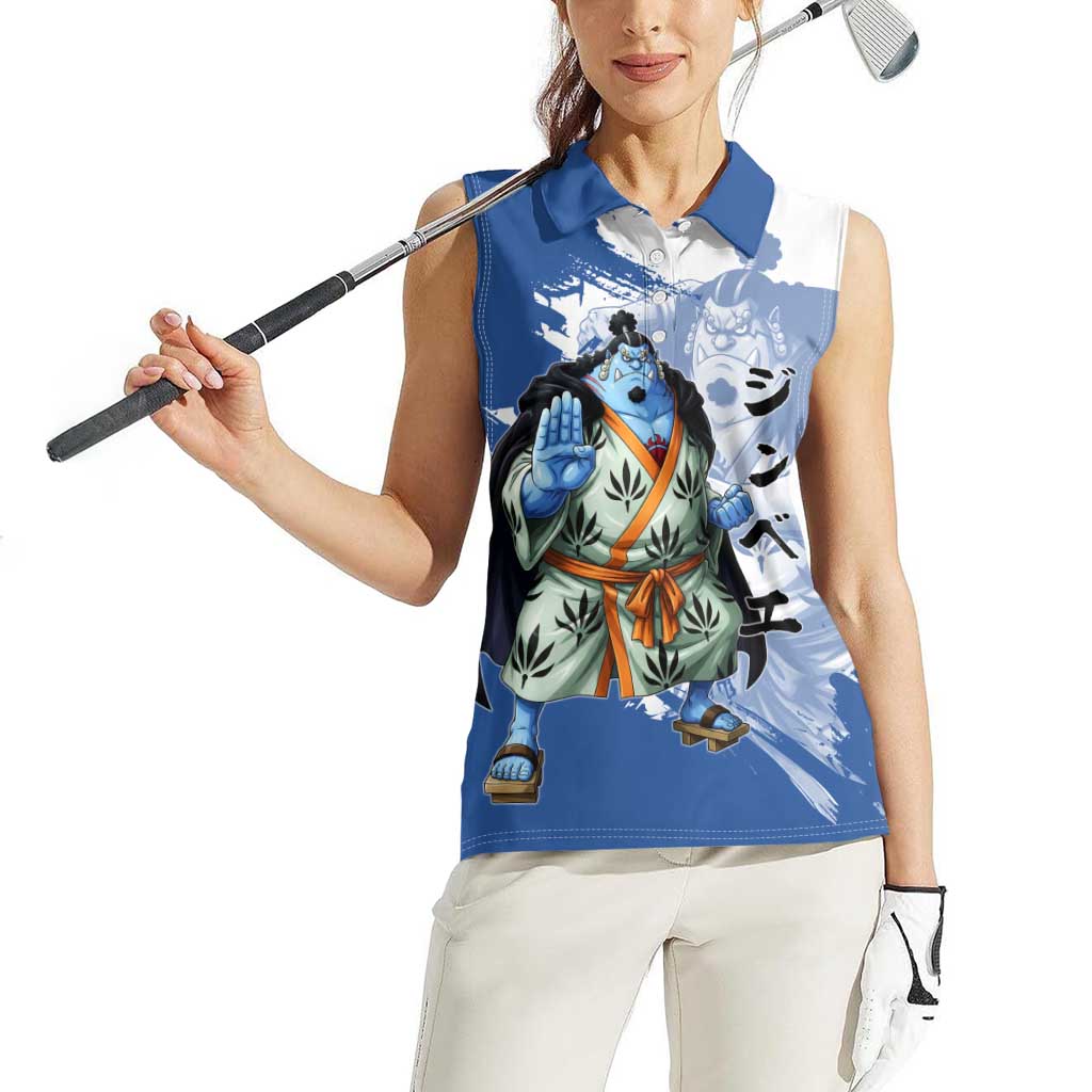 Jinbe One Piece Anime Women Sleeveless Polo Shirt Japanese Samurai Illustration Graphic