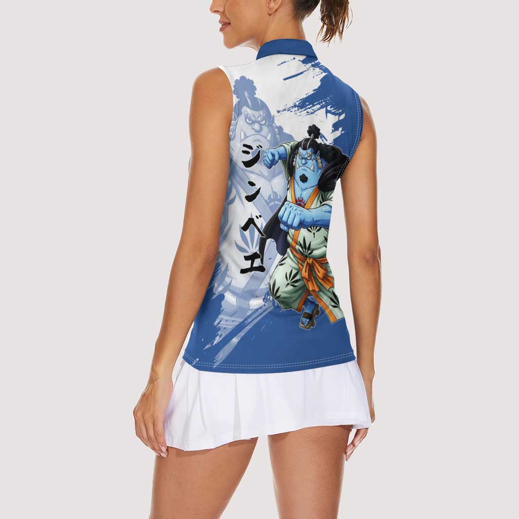 Jinbe One Piece Anime Women Sleeveless Polo Shirt Japanese Samurai Illustration Graphic
