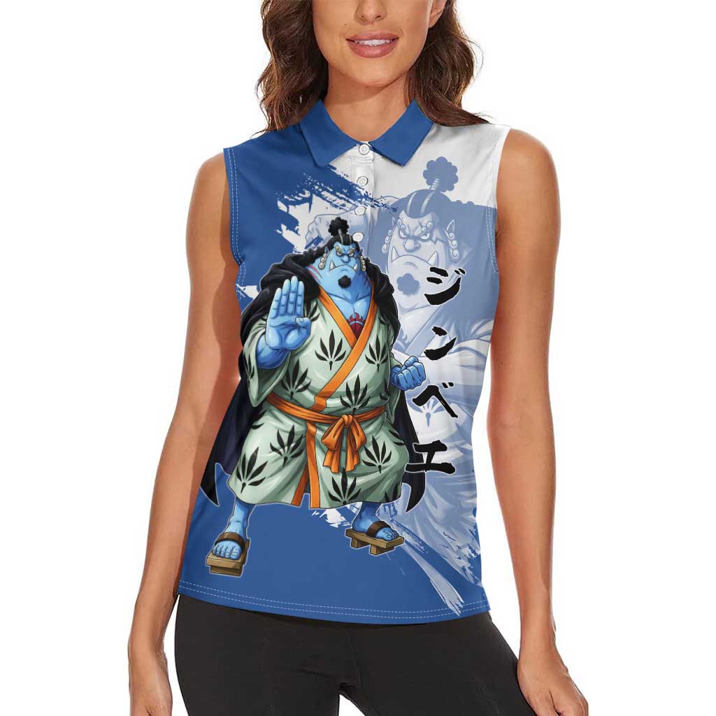 Jinbe One Piece Anime Women Sleeveless Polo Shirt Japanese Samurai Illustration Graphic