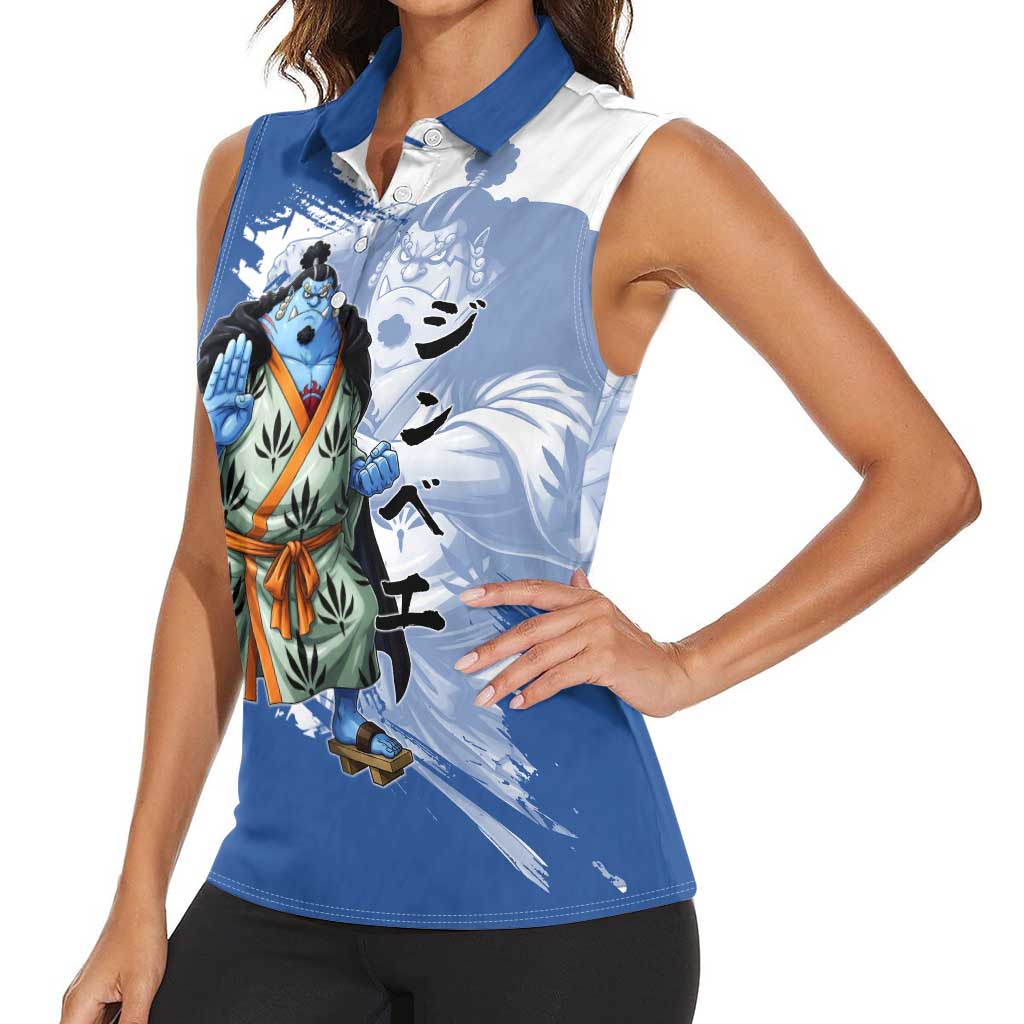 Jinbe One Piece Anime Women Sleeveless Polo Shirt Japanese Samurai Illustration Graphic