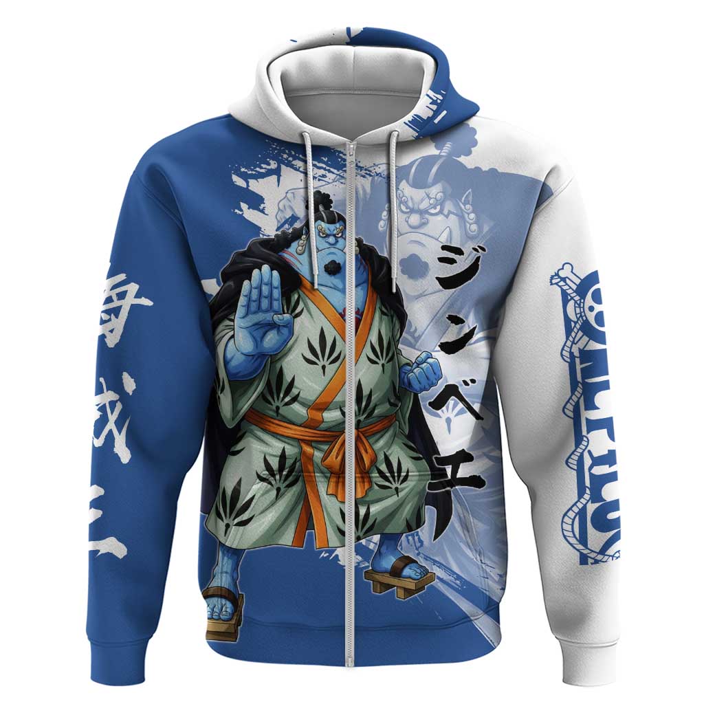 Jinbe One Piece Anime Zip Hoodie Japanese Samurai Illustration Graphic