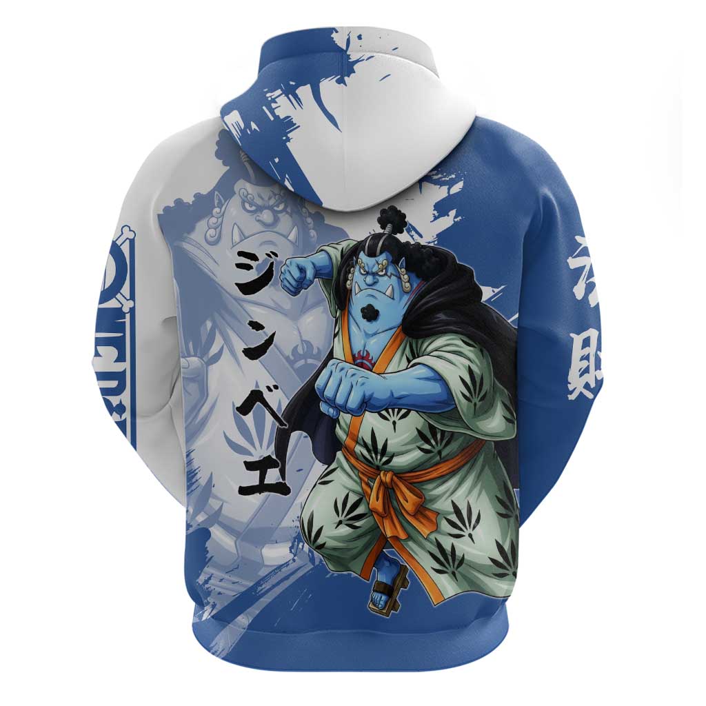 Jinbe One Piece Anime Zip Hoodie Japanese Samurai Illustration Graphic