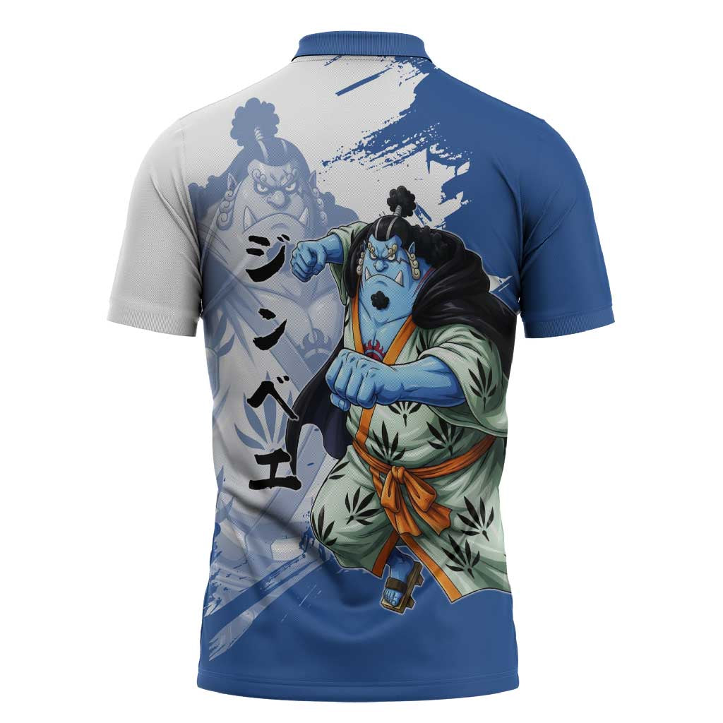 Jinbe One Piece Anime Zipper Polo Shirt Japanese Samurai Illustration Graphic