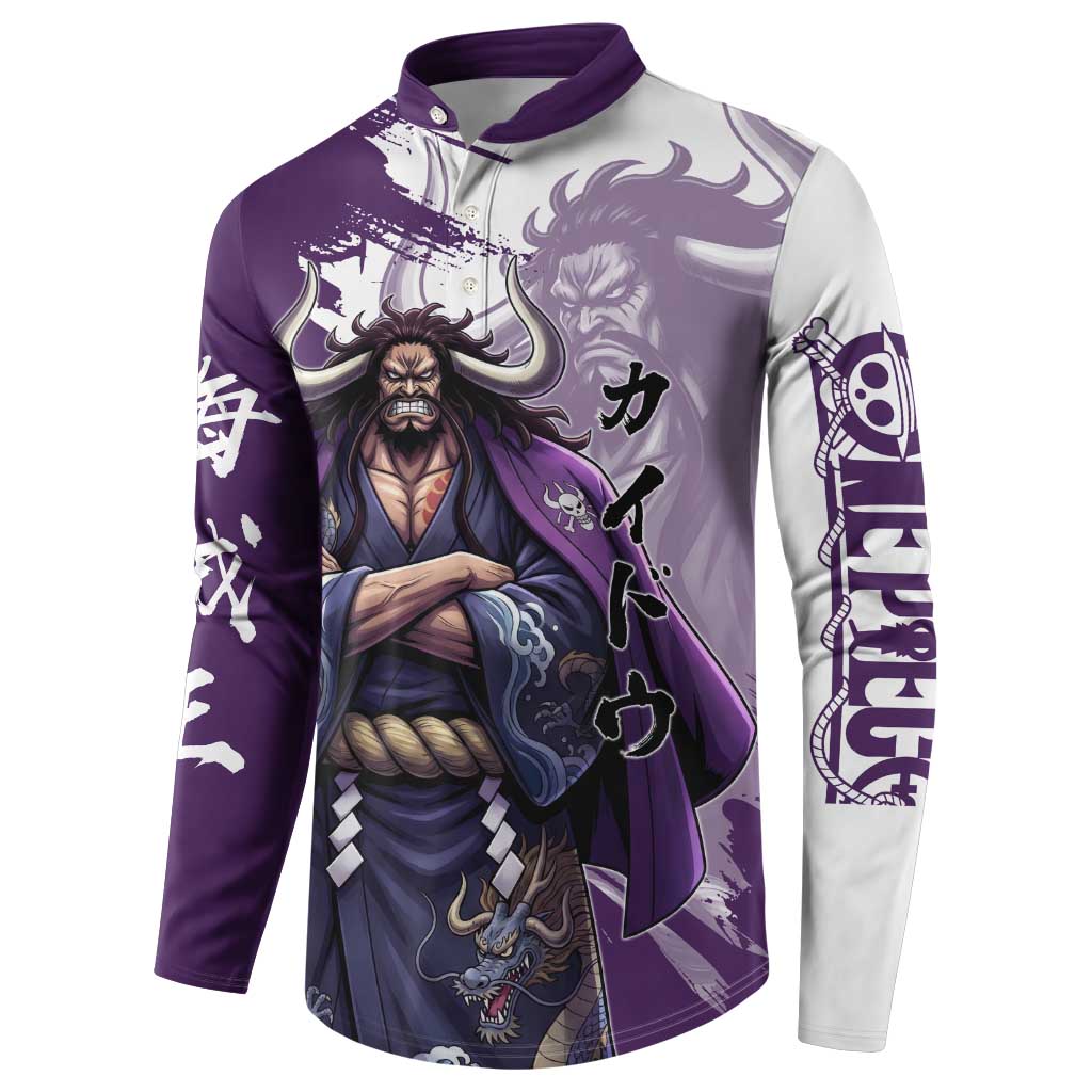 Kaido Anime Button Sweatshirt One Piece Oni Warlord Graphic
