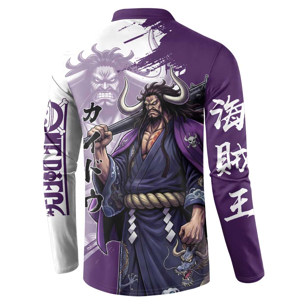 Kaido Anime Button Sweatshirt One Piece Oni Warlord Graphic