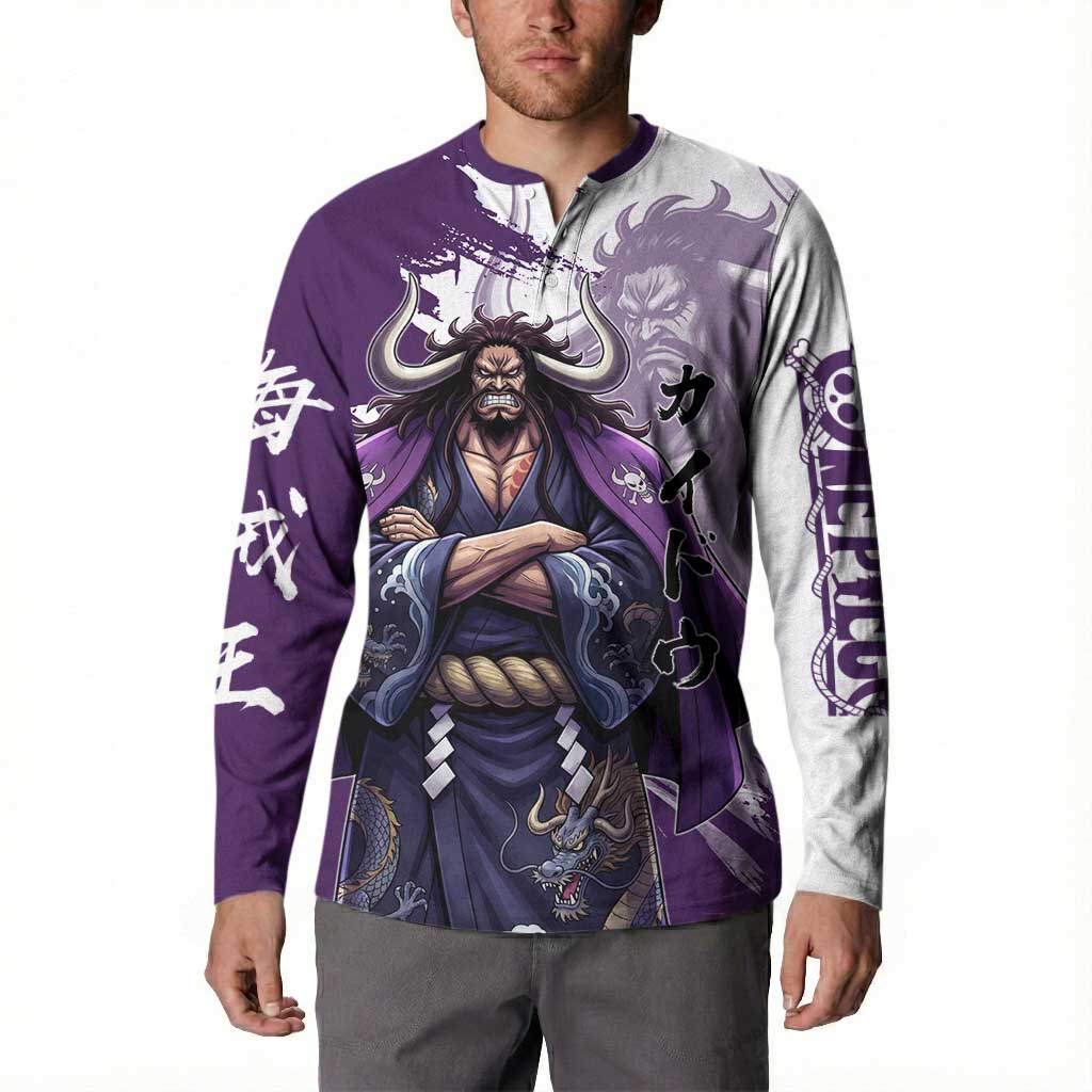 Kaido Anime Button Sweatshirt One Piece Oni Warlord Graphic