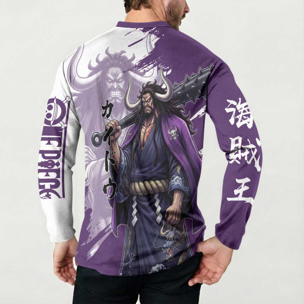 Kaido Anime Button Sweatshirt One Piece Oni Warlord Graphic