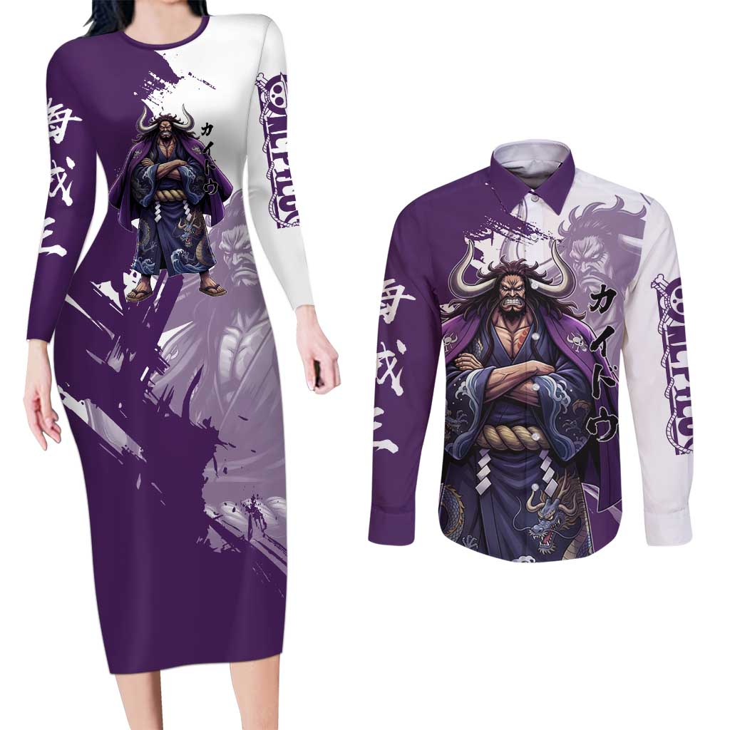 Kaido Anime Couples Matching Long Sleeve Bodycon Dress and Long Sleeve Button Shirt One Piece Oni Warlord Graphic