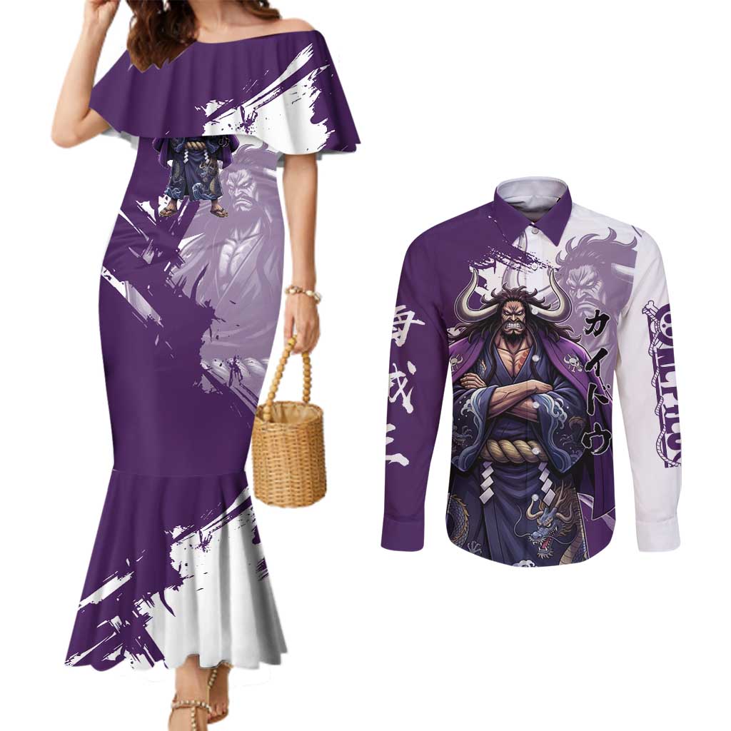 Kaido Anime Couples Matching Mermaid Dress and Long Sleeve Button Shirt One Piece Oni Warlord Graphic