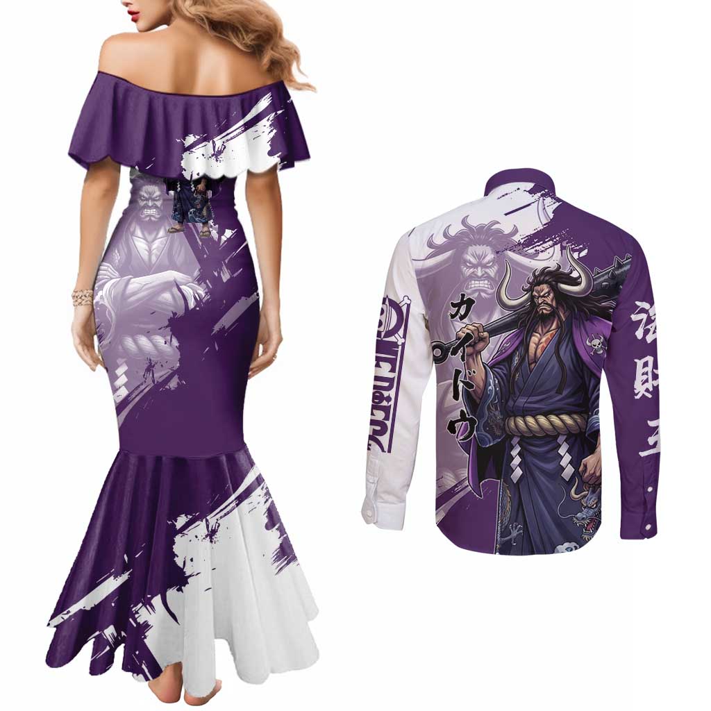 Kaido Anime Couples Matching Mermaid Dress and Long Sleeve Button Shirt One Piece Oni Warlord Graphic