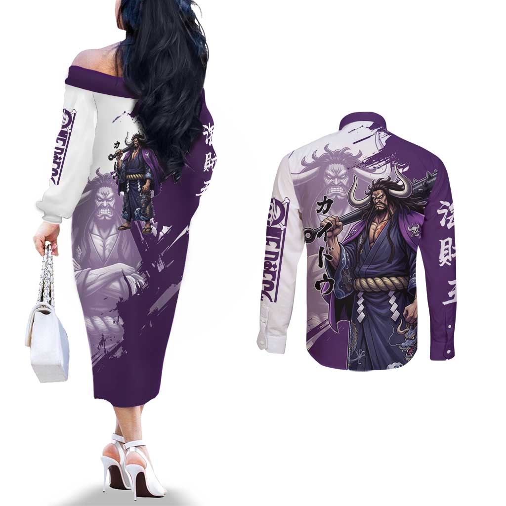 Kaido Anime Couples Matching Off The Shoulder Long Sleeve Dress and Long Sleeve Button Shirt One Piece Oni Warlord Graphic