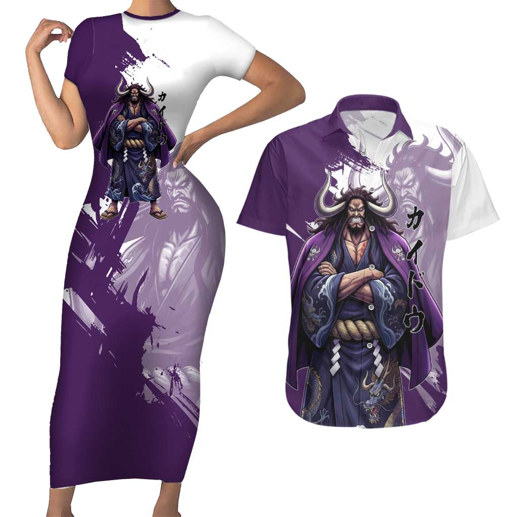Kaido Anime Couples Matching Short Sleeve Bodycon Dress and Hawaiian Shirt One Piece Oni Warlord Graphic