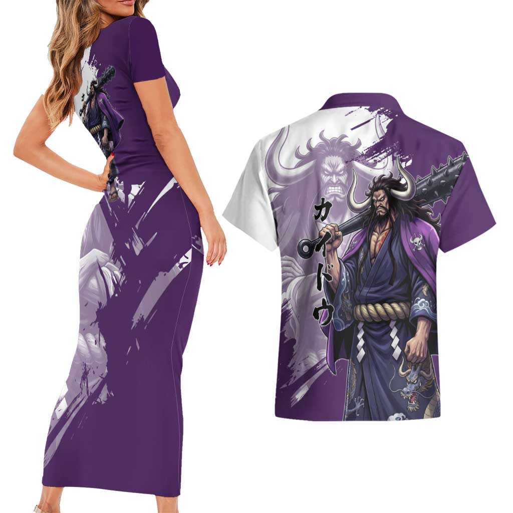 Kaido Anime Couples Matching Short Sleeve Bodycon Dress and Hawaiian Shirt One Piece Oni Warlord Graphic