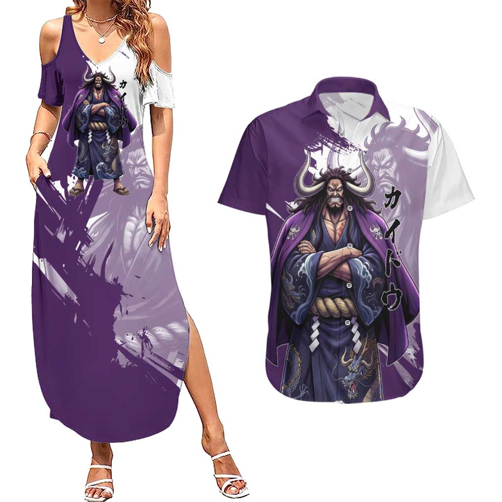 Kaido Anime Couples Matching Summer Maxi Dress and Hawaiian Shirt One Piece Oni Warlord Graphic