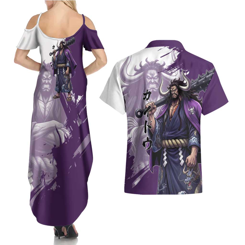 Kaido Anime Couples Matching Summer Maxi Dress and Hawaiian Shirt One Piece Oni Warlord Graphic