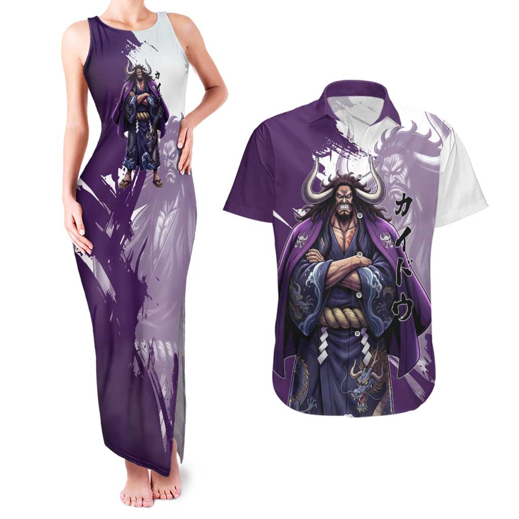 Kaido Anime Couples Matching Tank Maxi Dress and Hawaiian Shirt One Piece Oni Warlord Graphic