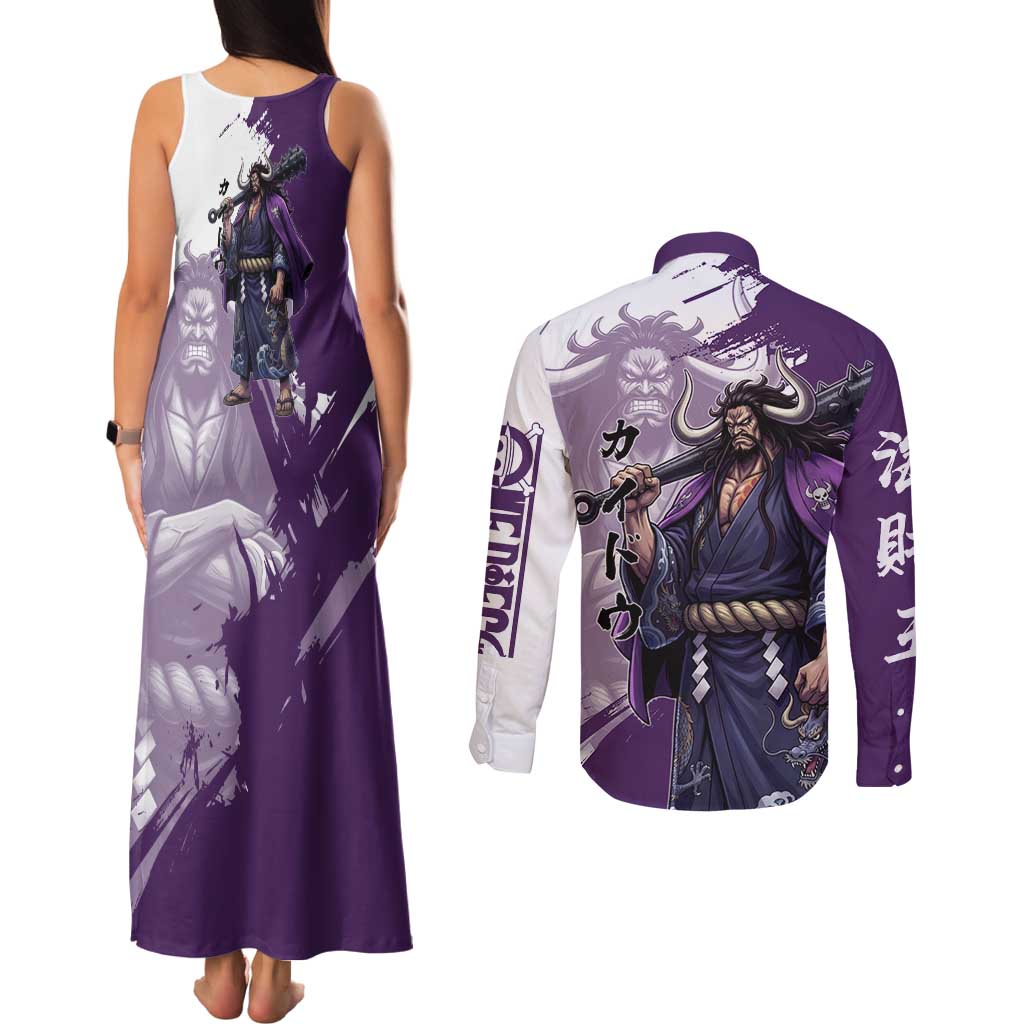 Kaido Anime Couples Matching Tank Maxi Dress and Long Sleeve Button Shirt One Piece Oni Warlord Graphic