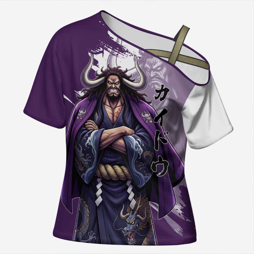 Kaido Anime Cross Shoulder Shirt One Piece Oni Warlord Graphic