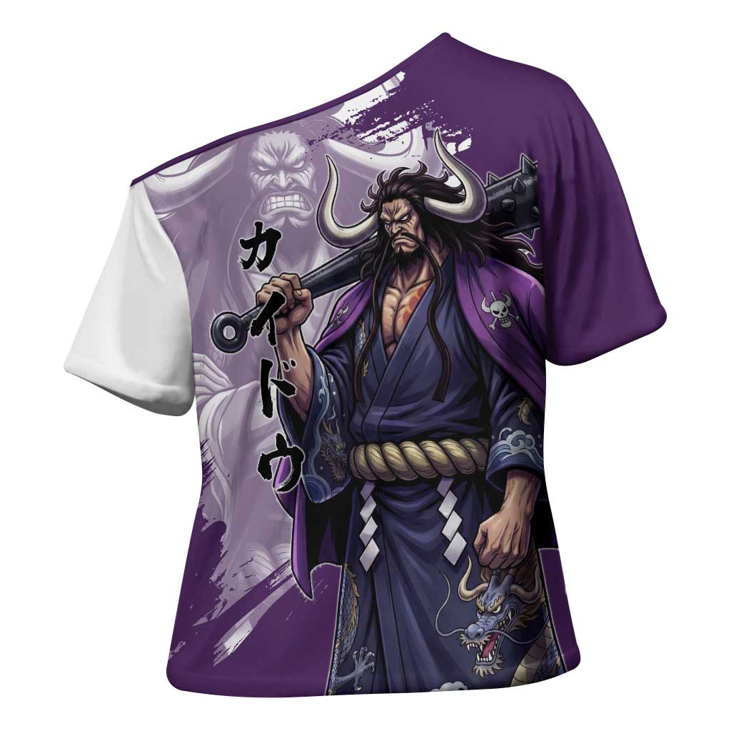 Kaido Anime Cross Shoulder Shirt One Piece Oni Warlord Graphic