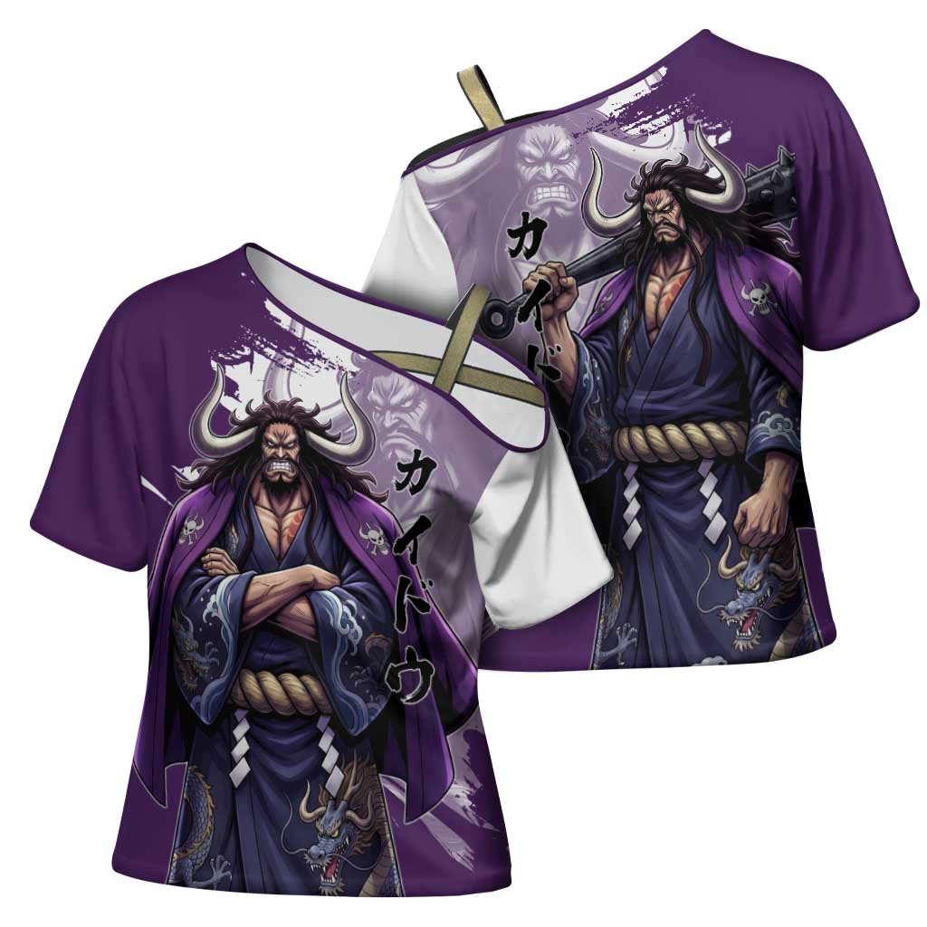 Kaido Anime Cross Shoulder Shirt One Piece Oni Warlord Graphic