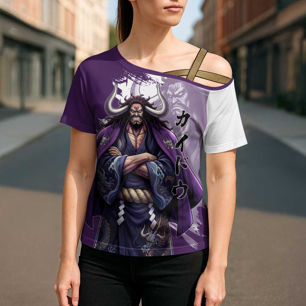 Kaido Anime Cross Shoulder Shirt One Piece Oni Warlord Graphic