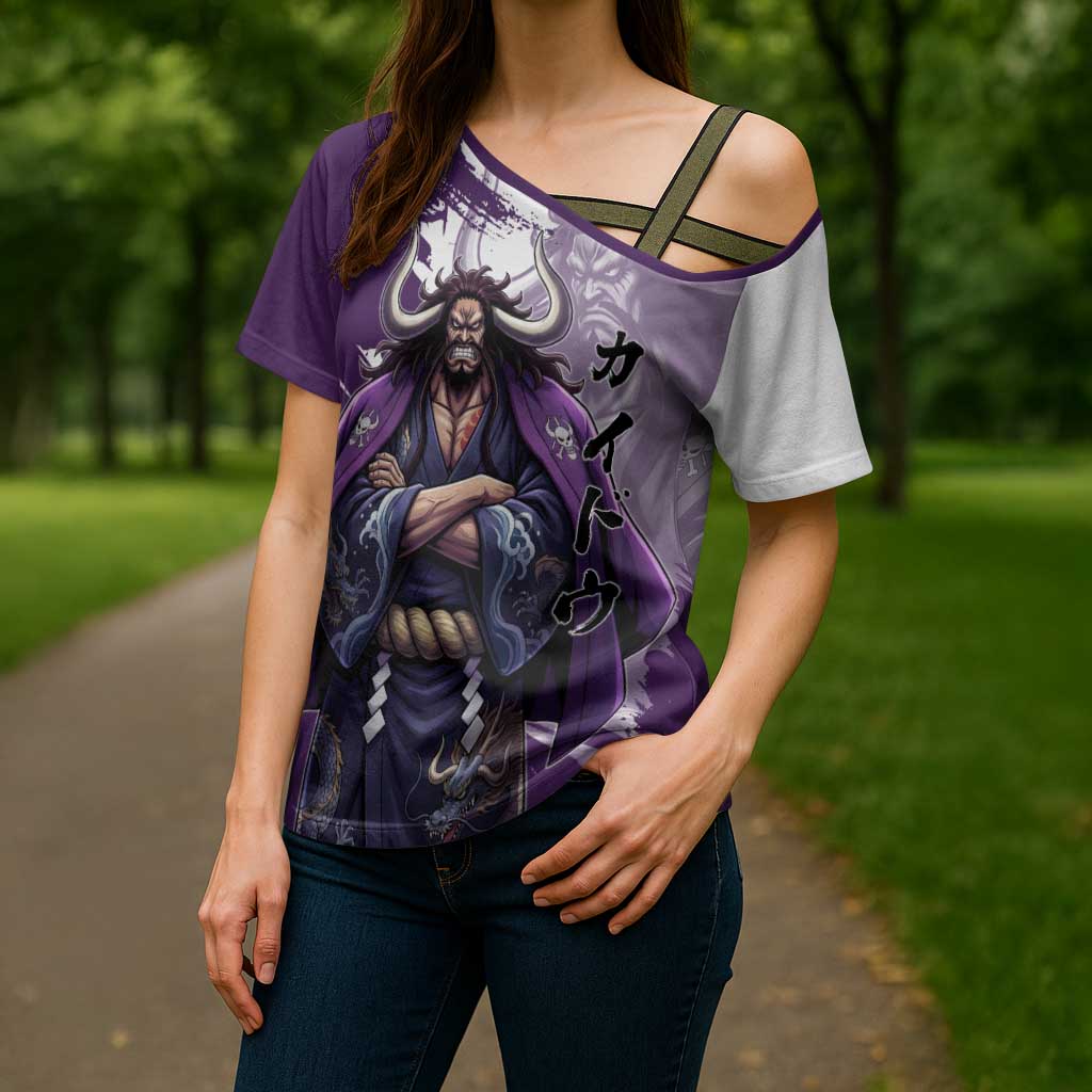Kaido Anime Cross Shoulder Shirt One Piece Oni Warlord Graphic