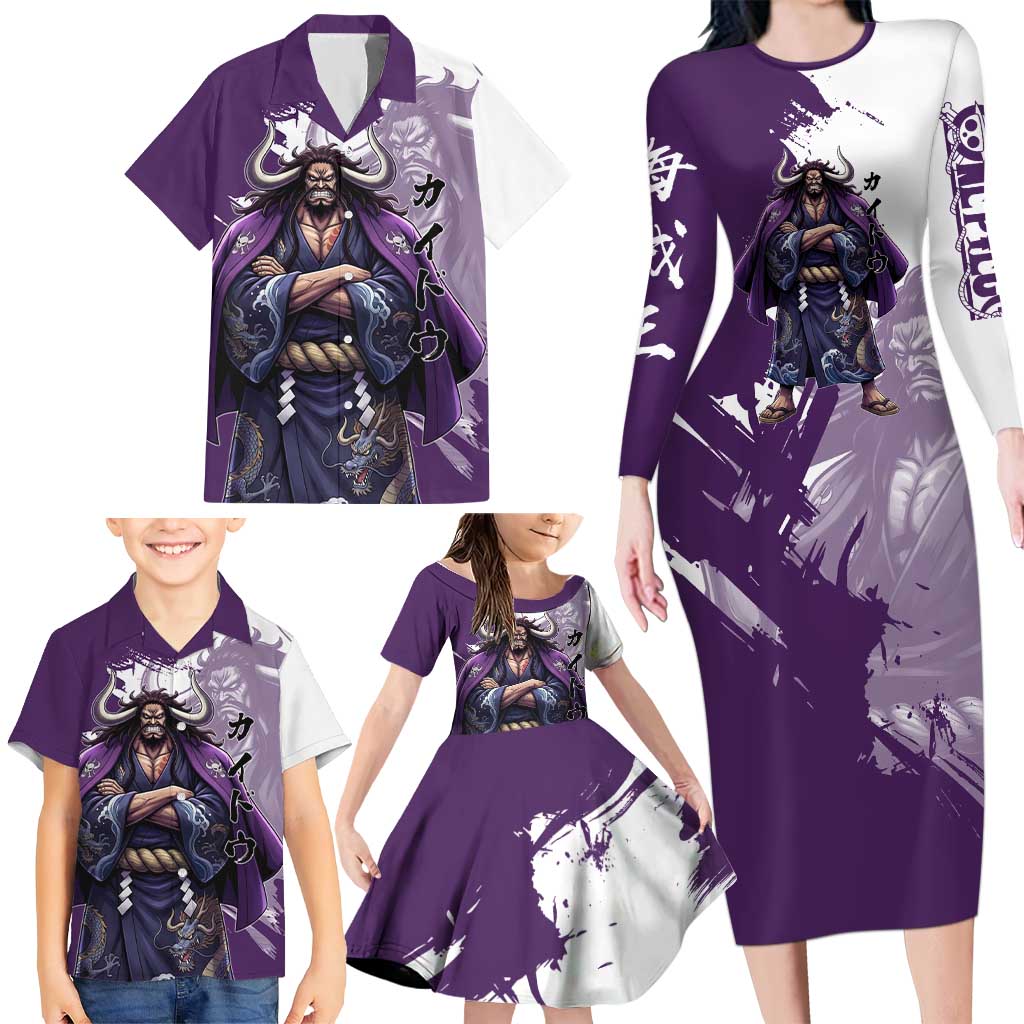 Kaido Anime Family Matching Long Sleeve Bodycon Dress and Hawaiian Shirt One Piece Oni Warlord Graphic