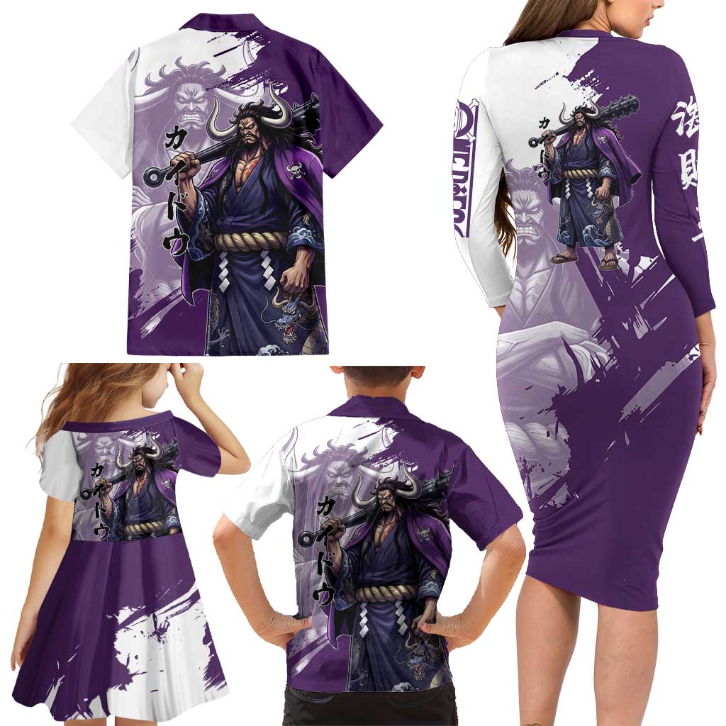 Kaido Anime Family Matching Long Sleeve Bodycon Dress and Hawaiian Shirt One Piece Oni Warlord Graphic