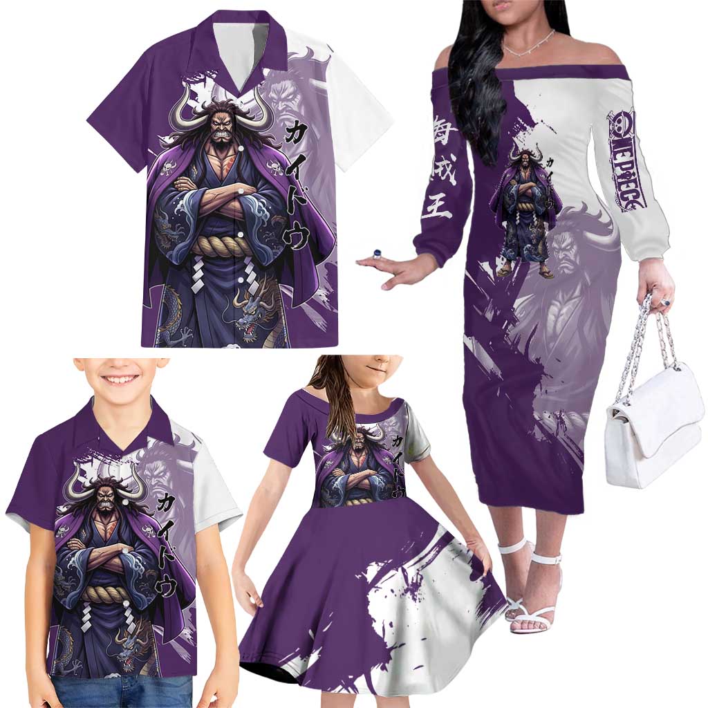 Kaido Anime Family Matching Off The Shoulder Long Sleeve Dress and Hawaiian Shirt One Piece Oni Warlord Graphic