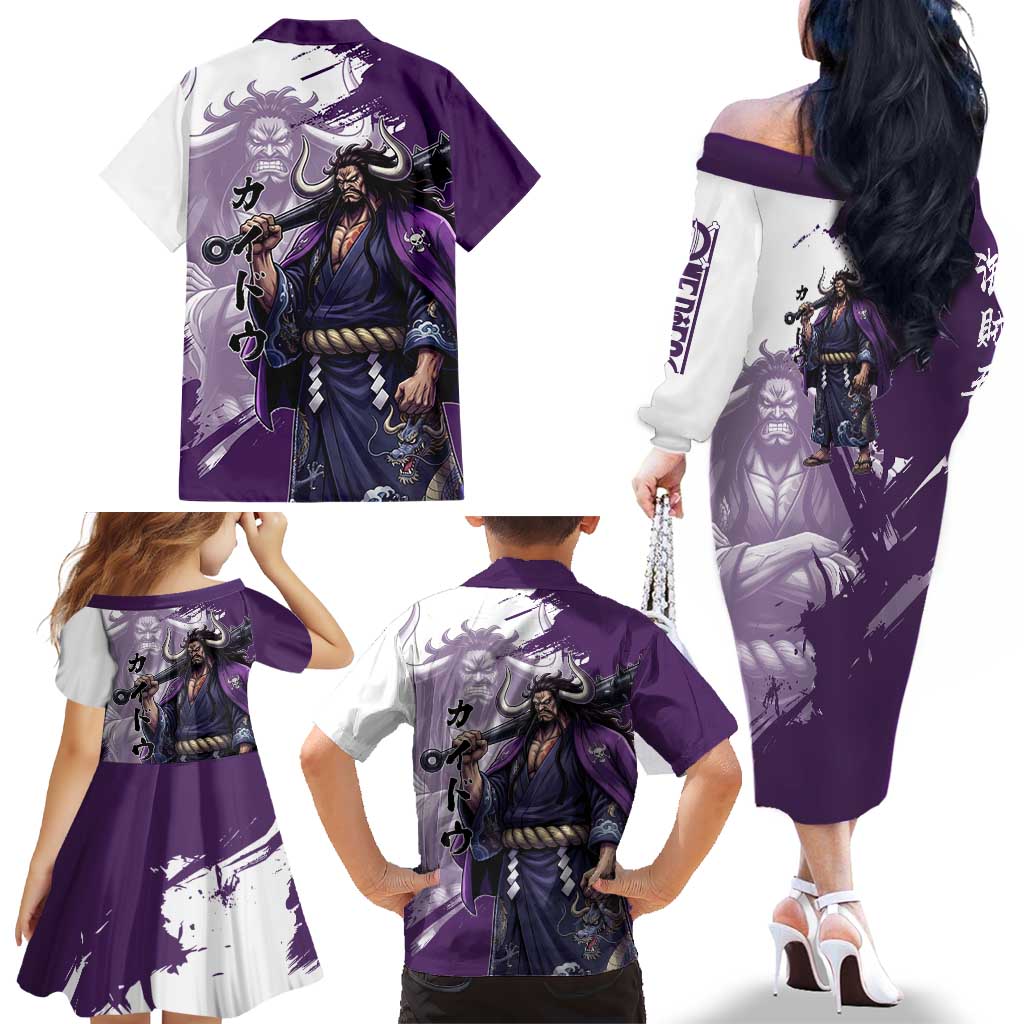 Kaido Anime Family Matching Off The Shoulder Long Sleeve Dress and Hawaiian Shirt One Piece Oni Warlord Graphic