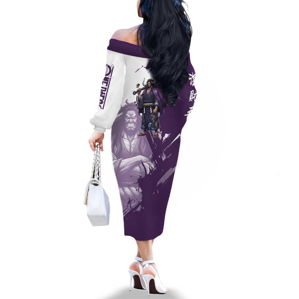 Kaido Anime Family Matching Off The Shoulder Long Sleeve Dress and Hawaiian Shirt One Piece Oni Warlord Graphic