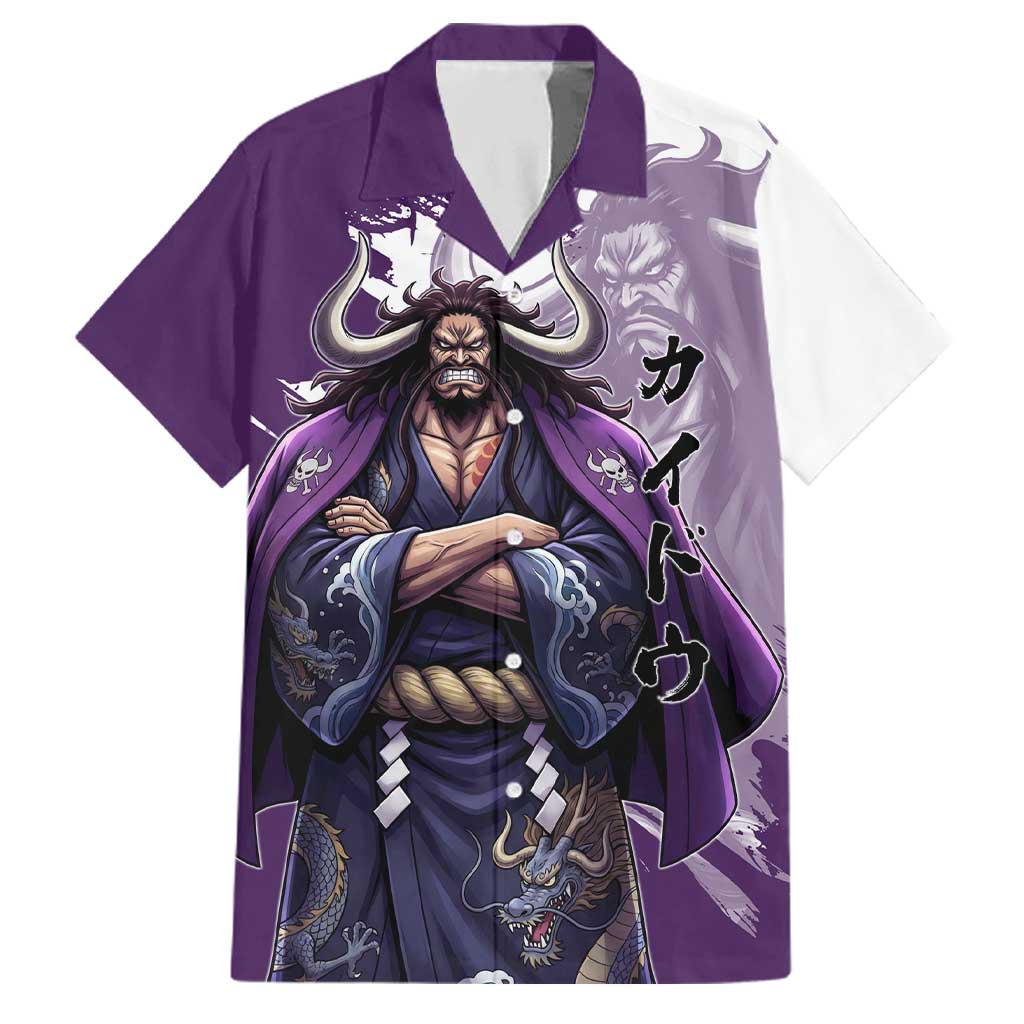 Kaido Anime Family Matching Off Shoulder Maxi Dress and Hawaiian Shirt One Piece Oni Warlord Graphic