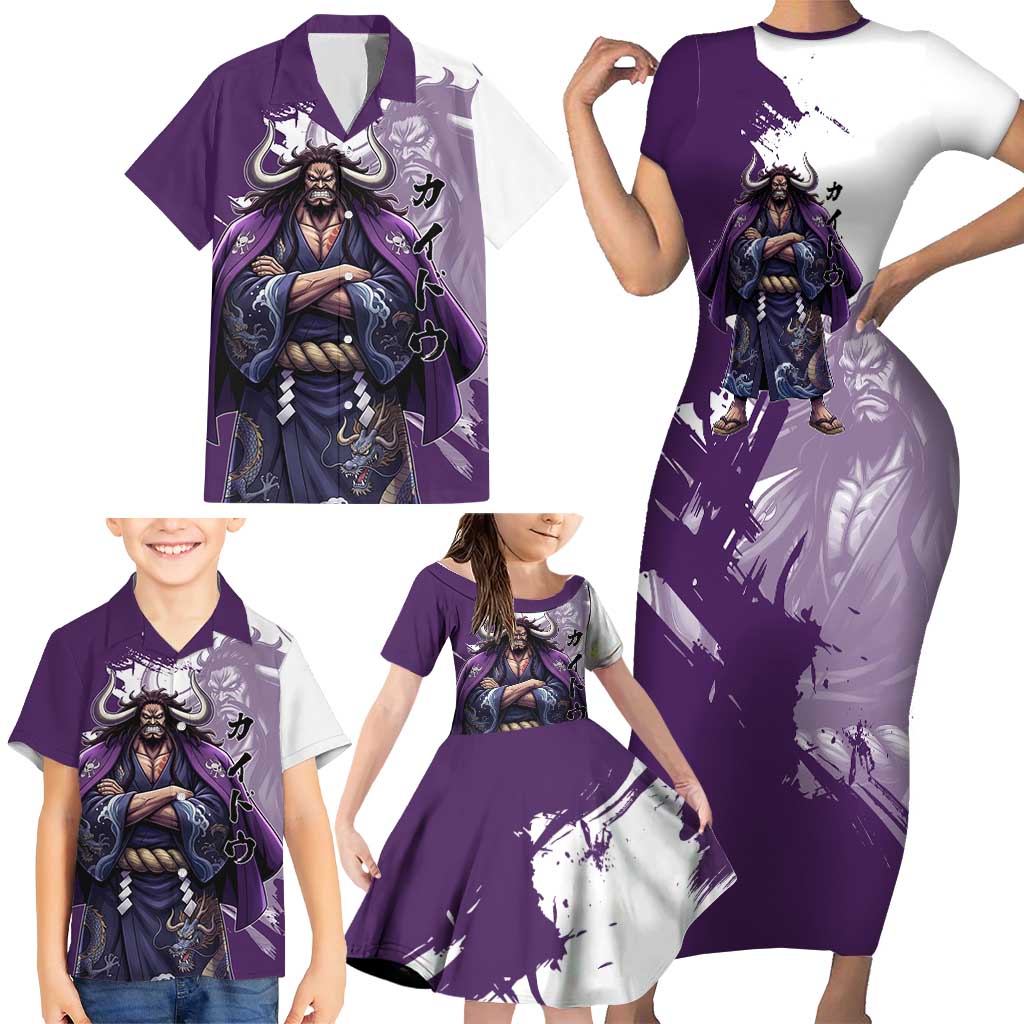 Kaido Anime Family Matching Short Sleeve Bodycon Dress and Hawaiian Shirt One Piece Oni Warlord Graphic
