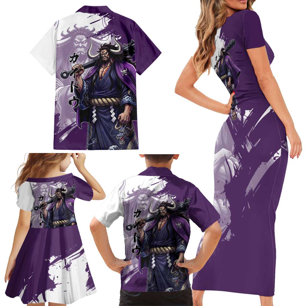 Kaido Anime Family Matching Short Sleeve Bodycon Dress and Hawaiian Shirt One Piece Oni Warlord Graphic